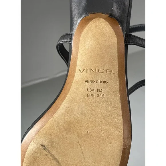 Vince Sandals Womens Size 8 Black Leather Square Toe Slingback Kitten Heel - Picture 11 of 11